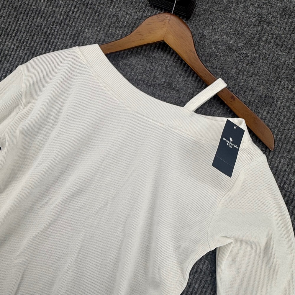 Abercrombie Kids Thermal Top Kids 13/14 White NWT Waffle Knit Cold Shoulder
